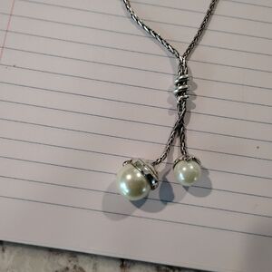 Elegant Silver Necklace With Shiny Freshwater Pearl Charms